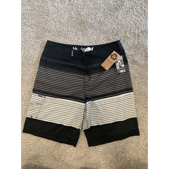 Hurley Highway Men's Black White Gray Striped Board Beach Surf Shorts 36 - Picture 1 of 6